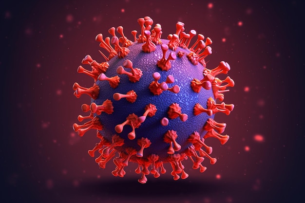 In dieser Abbildung ist ein rot-blaues Coronavirus dargestellt.