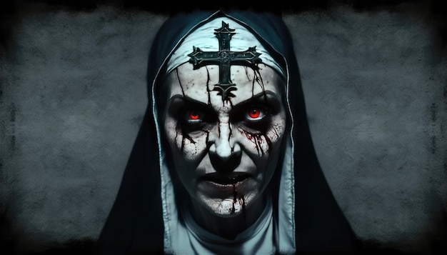 In dieser Abbildung ist eine Nonne mit Blut in den Augen dargestellt.