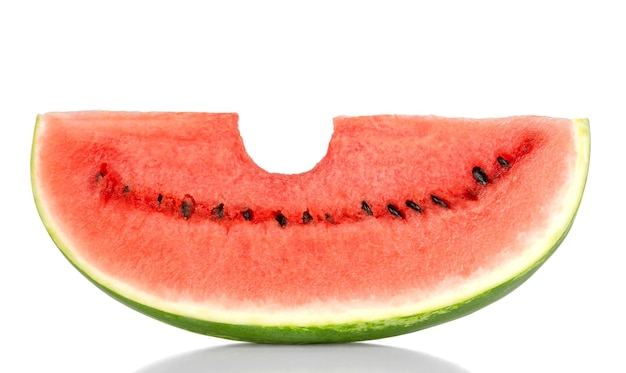 In eine Vorderansicht einer Wassermelonenscheibe gebissen