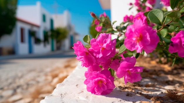 In einem griechischen Dorf mit blühender Bougainvillea Generative KI