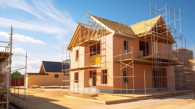 In einem Wohngebiet wird ein neues Zuhause gebaut