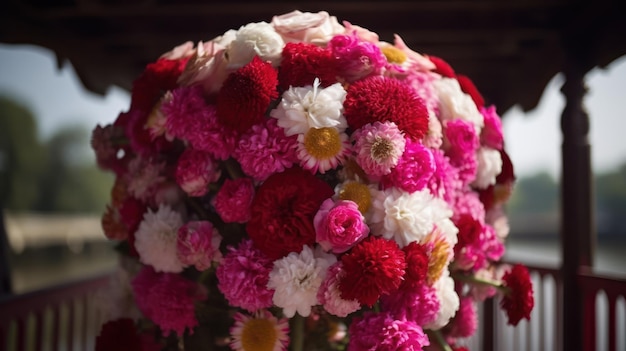 In einer Vase steht ein Blumenstrauß.