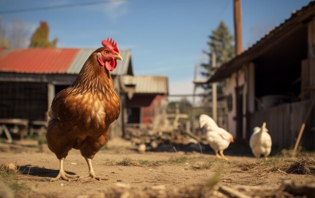 In Frieden interagieren Huhn und Kuh im Stall