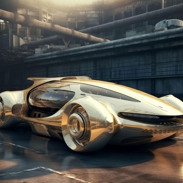 In Gold ist ein futuristisches Auto aus der Zukunft abgebildet.