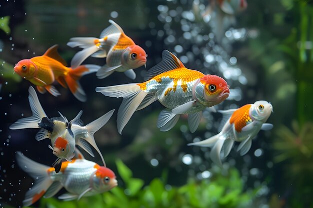 Foto in kristallklarem wasser fasziniert eine sammlung atemberaubender zierfische mit ihrer lebendigen schönheit