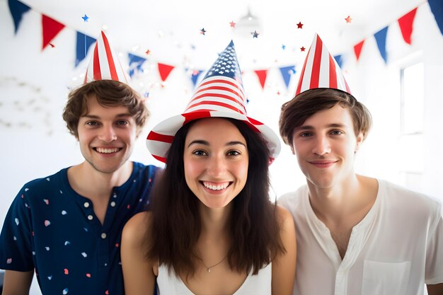 Foto in rot, weiß und blau gekleidete amerikaner feiern den unabhängigkeitstag