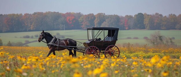 Foto in rural indiana a black amishstyle buggy pulled by a horse