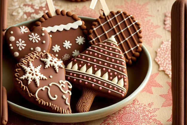 In Schokolade getauchte Lebkuchen zu Weihnachten