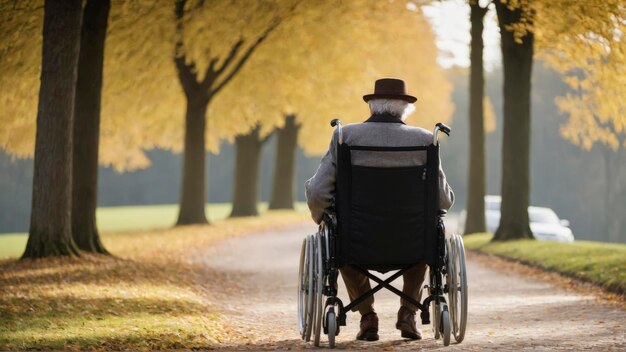 In Soledad ein älterer Mann in einem Rollstuhl in seiner Ecke des Parks