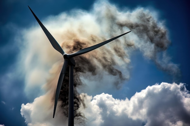 Incendio de aerogeneradores contra un cielo azul vívido ai generativo