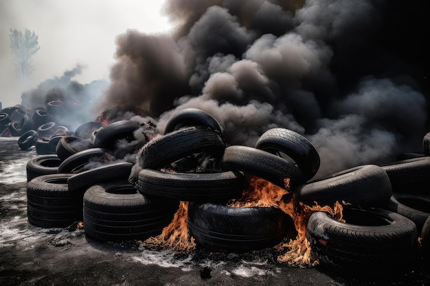 Un incendio en un campo de neumáticos