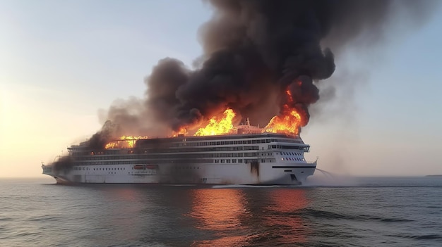 El incendio del crucero en el mar