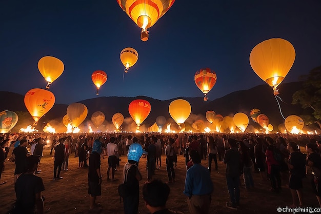 Foto incêndio de balão yeepeng no norte da tailândia chiangmai