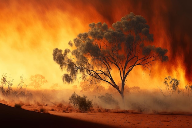 Incêndio de Bush no outback australiano