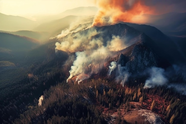 Incêndio de pinheiro furioso do outro lado da colina Generative AI