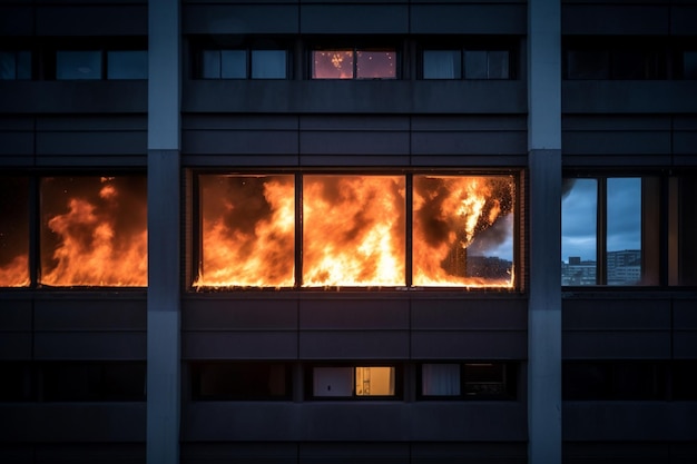 Foto un incendio en un edificio con la ventana abierta