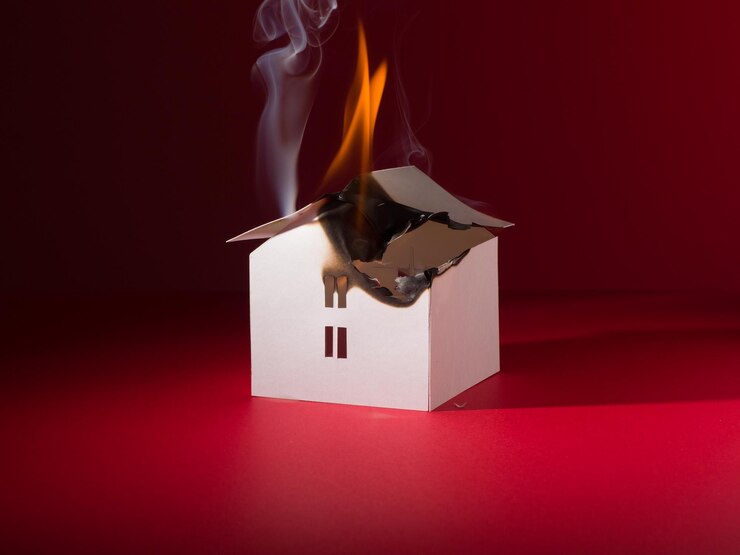 Incêndio em uma pequena casa de papel