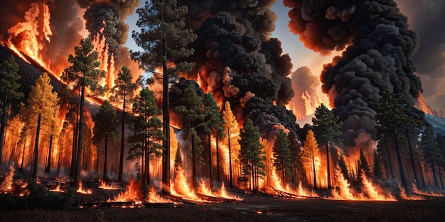 Incêndio florestal ardente destrói ambiente natural ao ar livre