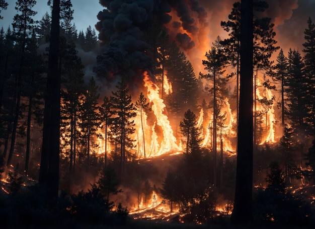 Foto incêndio florestal de coníferas