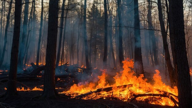 Incêndio florestal entre pinheiros