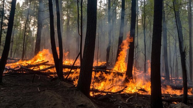 Foto incêndio florestal entre pinheiros