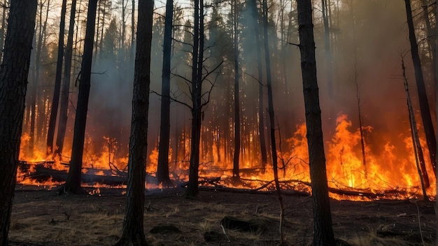 Foto incêndio florestal entre pinheiros