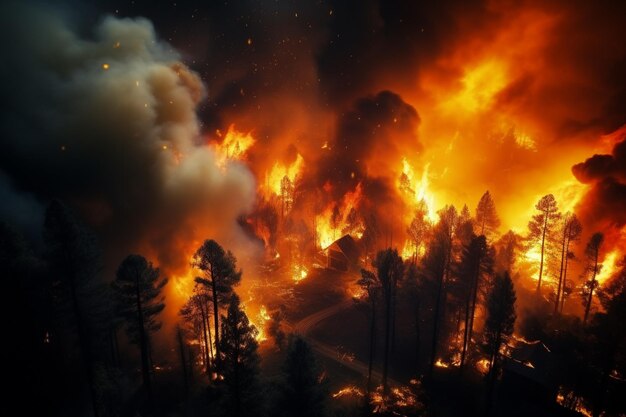 incêndio florestal incêndio engole bosques incêndio espalha-se selvagemente