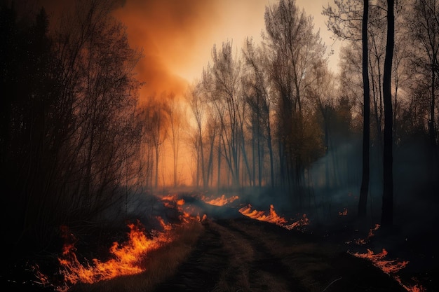 Incendio forestal con árboles en llamas foto generativa ai