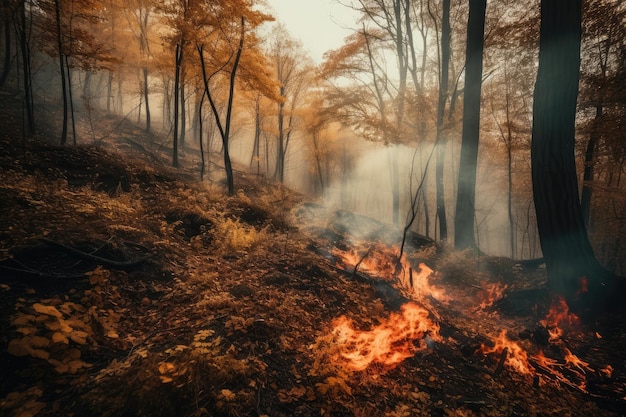 Incendio forestal con árboles en llamas foto generativa ai