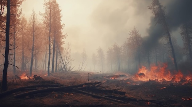 Incendio forestal con árboles en llamas Generativo Ai