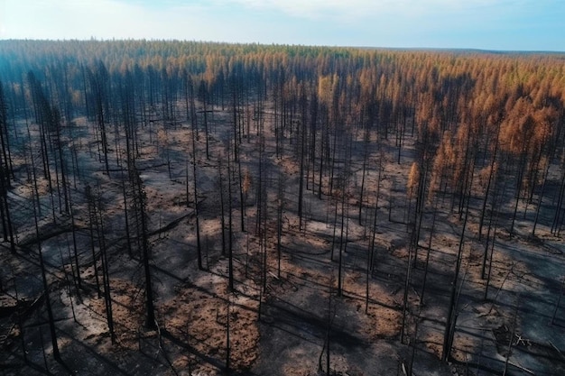 Foto un incendio forestal ha quemado muchos árboles y quemado