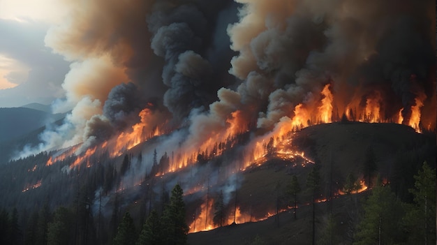 Incendio forestal con humo espeso