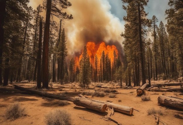 Un incendio forestal con humo saliendo de él