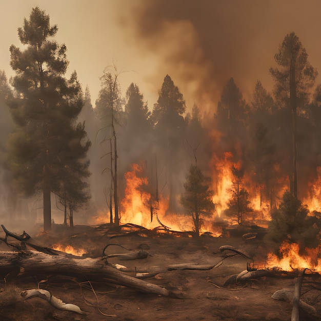 un incendio forestal con un incendio Forestal en el fondo