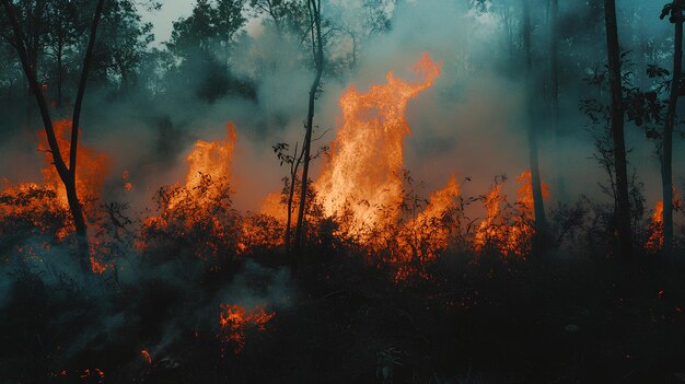 un incendio forestal con un incendio Forestal en el fondo