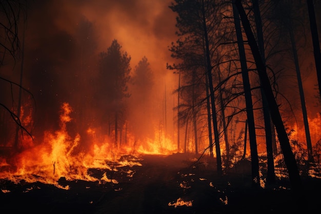 Incendio forestal Llamas altas en el bosque