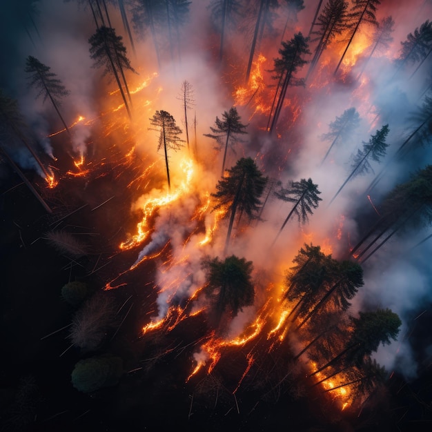 incendio forestal masivo dramático