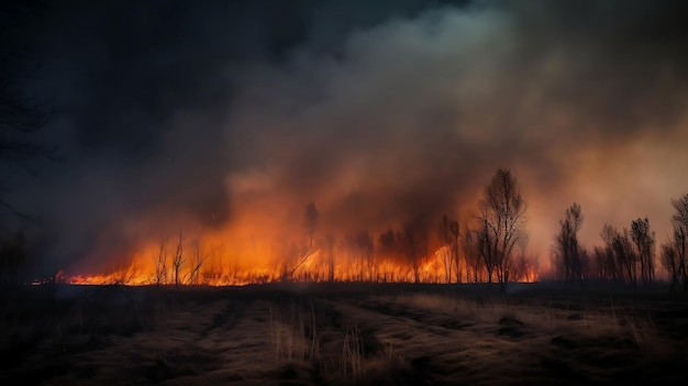 Un incendio forestal se quema en el suelo en el bosque