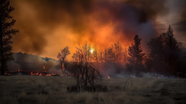 Foto un incendio forestal se quema en el suelo en el bosque