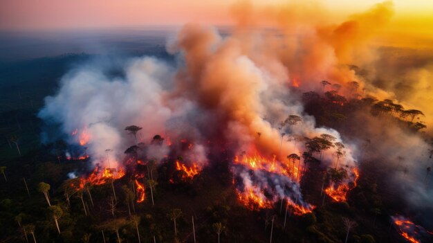 Incendio forestal en la selva amazónica visto por un avión no tripulado