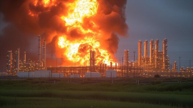 Foto un incendio masivo envuelve una zona industrial