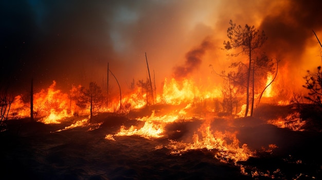 Incêndio na floresta noturna IA generativa