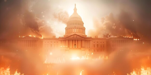 Foto incêndio no edifício do capitólio dos estados unidos nos últimos dias do conceito dos estados unidos incidente de incêndio edifício do capitol dos estados unidos resposta de emergência notícias de última hora