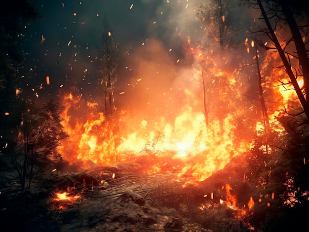 Incendio peligroso en el bosque IA generativa