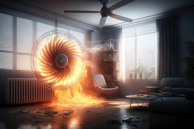 Foto incendio de ventilador en diseño de apartamento moderno ia generativa realista