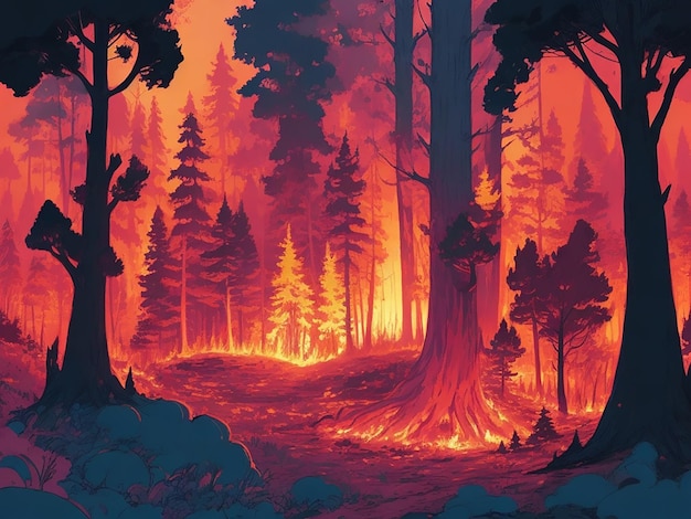 Incêndios Florestais Ilustração de desenho animado