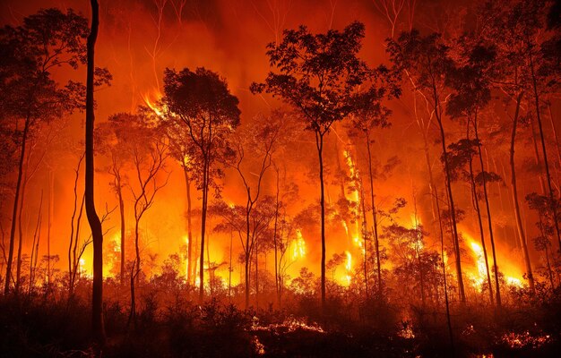 Foto los incendios forestales tropicales emiten gases de efecto invernadero (gei) como el dióxido de carbono (co2) y otros que exacerban el cambio climático.