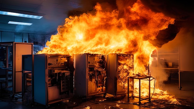 Foto un incidente de fuego con una máquina causado por un mal funcionamiento en la electrónica