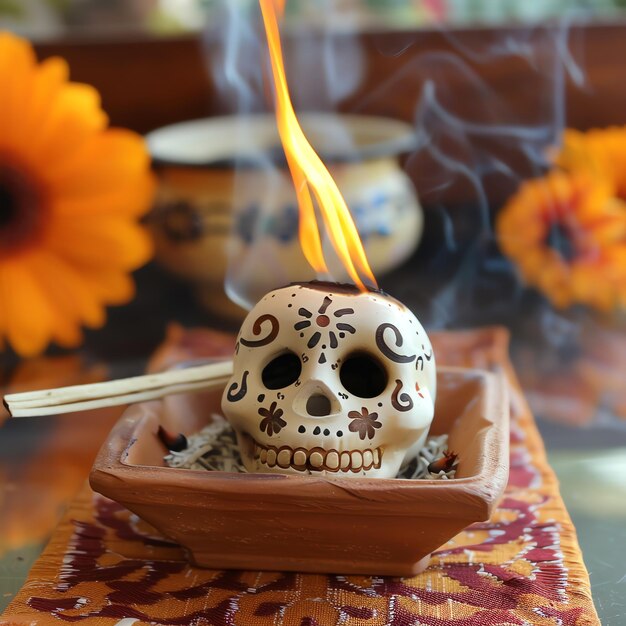 Foto incienso mexicano dia de muertos día de los muertos acuarela frontera