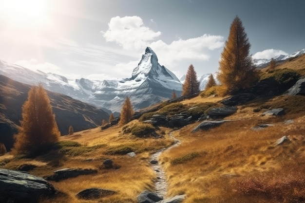 Inclinações de Matterhorn na paisagem de outono fundo generativo ai